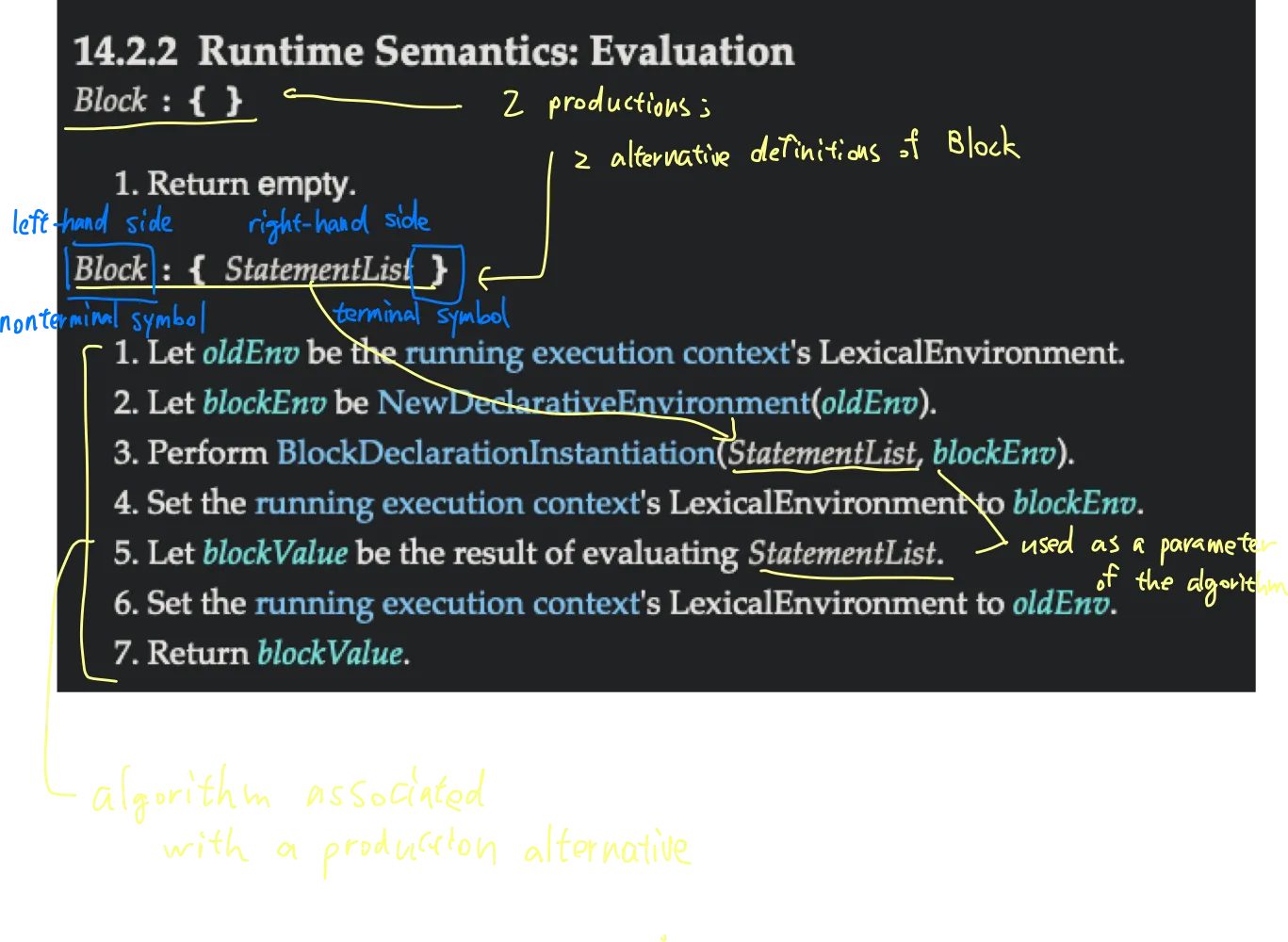 ECMAScript specification runtime semantics example