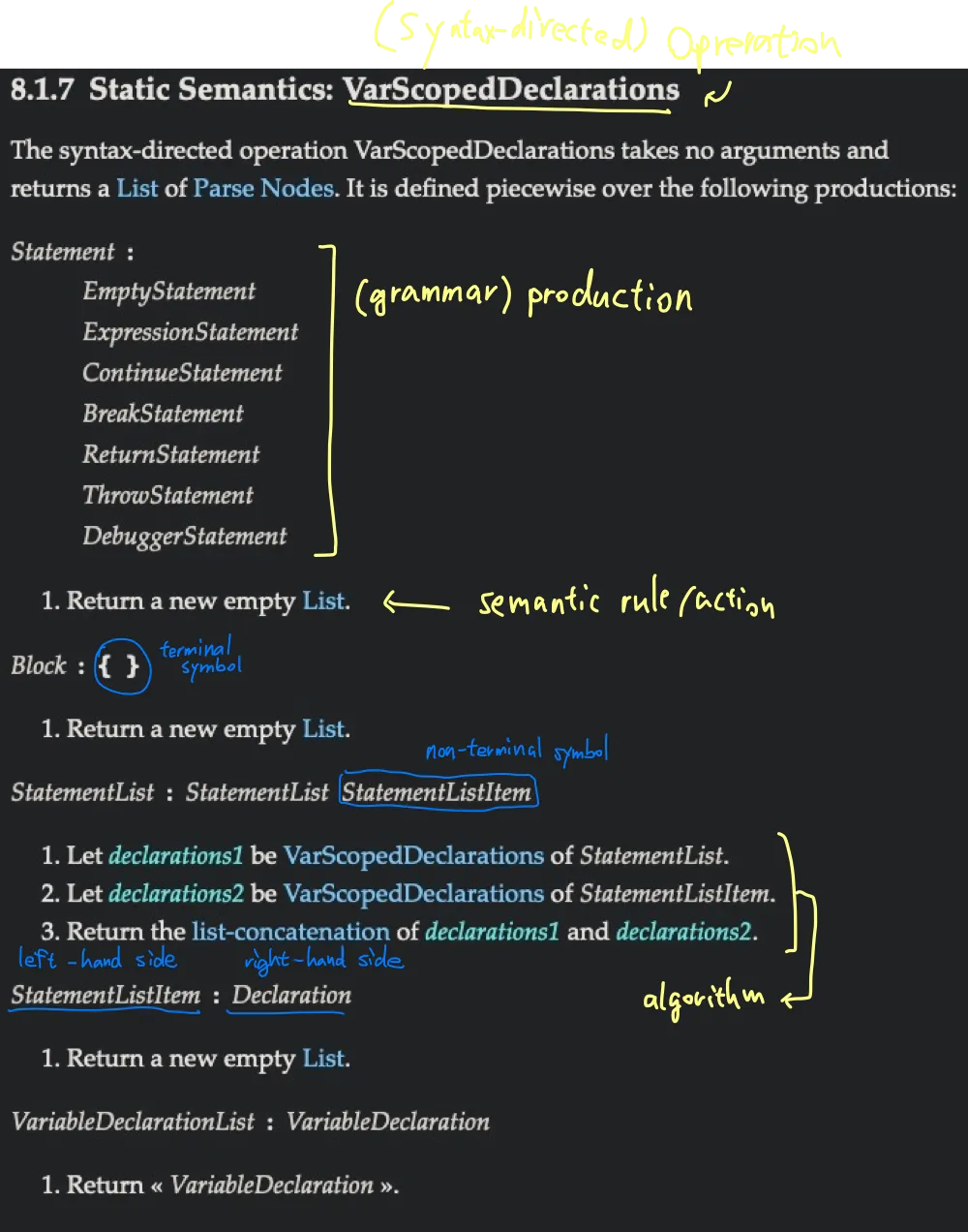 ECMAScript specification static semantic example